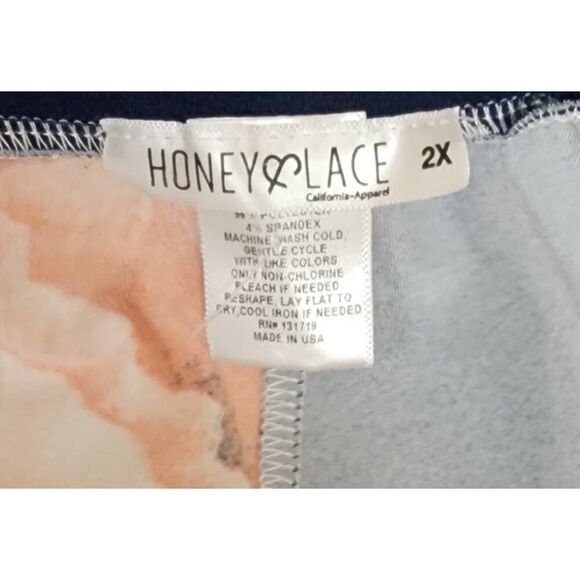 HONEY & LACE Womens Palazzo Wide Leg Floral Blue Pants Boho Retro Plus Size 2X - Picture 9 of 9